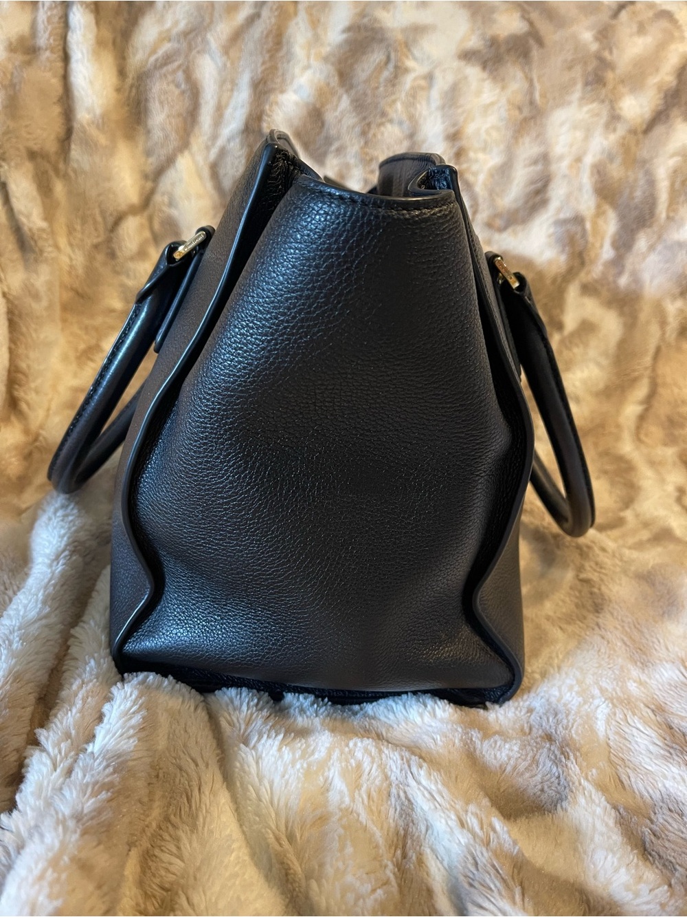 Michael Kors Black Leather Satchel with Gold Accents - Picture 8 of 14